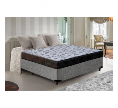 Base Box Casal Suede Cinza + Colchão de Espuma Iso D33 Casal Ortobom