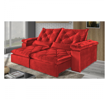 Sofá 4 Lugares Retrátil e Reclinável 2,50 mts Veludo Suede Vermelho