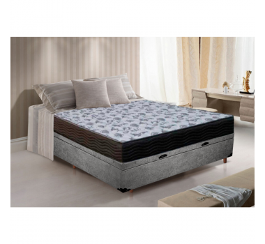 Base Box Baú Casal Suede Cinza + Colchão de Espuma Iso D33 Casal  Ortobom