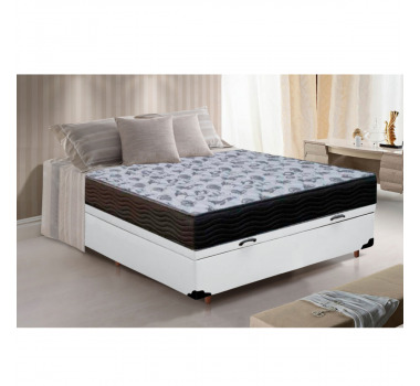 Base Box Baú Casal Sintético Branco + Colchão de Espuma Iso D33 Casal Ortobom