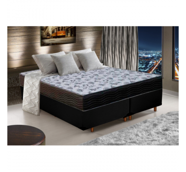 Cama Box Casal Colchão de Espuma Iso D33 Ortobom + Box Bipartido Sintético Preto Sofá Mix 