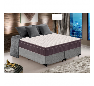Box Casal Bipartido Suede Cinza+Colchão Airtech 60 D28 Ortobom