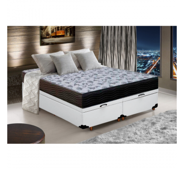 Cama Box Baú Casal Colchão de Espuma Iso D33 Ortobom + Box Bipartido Sintético Branco Sofá Mix 