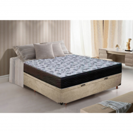 Base Box Baú Casal Suede Bege + Colchão de Espuma Iso D33 Casal Ortobom