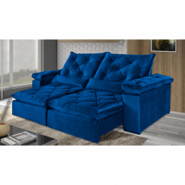 Sofá 4 Lugares Retrátil e Reclinável 2,50 mts Valência Veludo Azul