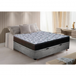 Base Box Baú Casal Suede Cinza + Colchão de Espuma Iso D33 Casal  Ortobom