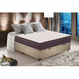 Baú Casal Suede Bege + Colchão Airtech 60 D28 Ortobom