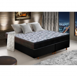 Cama Box Casal Colchão de Espuma Iso D33 Ortobom + Box Bipartido Sintético Preto Sofá Mix 