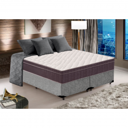 Box Casal Bipartido Suede Cinza+Colchão Airtech 60 D28 Ortobom