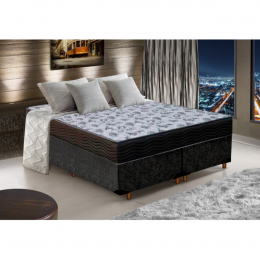 Cama Box Casal Colchão de Espuma Iso D33 Ortobom + Box Bipartido Suede Preto Sofá Mix 