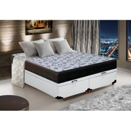 Cama Box Baú Casal Colchão de Espuma Iso D33 Ortobom + Box Bipartido Sintético Branco Sofá Mix 