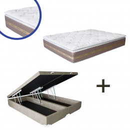 Box Baú Casal Casal Bipartido Suede Bege + Colchão Coimbra Molas Ensacadas Umaflex 138x188x75