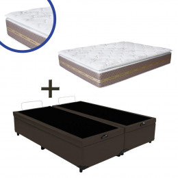 Box Baú Casal Casal Bipartido Suede Marrom + Colchão Coimbra Molas Ensacadas Umaflex 138x188x75