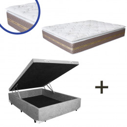 Box Baú Casal Casal Suede Cinza + Colchão Coimbra Molas Ensacadas Umaflex 138x188x75