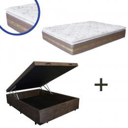 Box Baú Casal Casal Suede Marrom + Colchão Coimbra Molas Ensacadas Umaflex 138x188x75