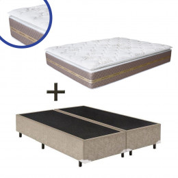 Cama Box Casal Bipartido Suede Bege + Colchão Coimbra Molas Ensacadas Umaflex 138x188x68
