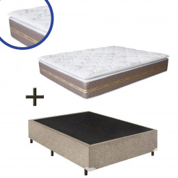 Cama Box Casal Suede Bege + Colchão Coimbra Molas Ensacadas Umaflex 138x188x68