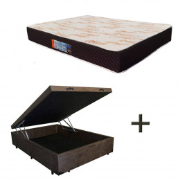 Colchão Casal Umaflex Paris D33 24x138x188 + Base Box Baú Casal Suede Marrom 37x138x188