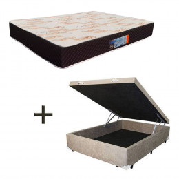Colchão Casal Umaflex Paris D33 24x138x188 + Base Box Baú Casal Suede Bege 37x138x188