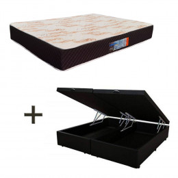 Colchão Casal Umaflex Paris D33 24x138x188 + Base Box Baú Casal Bipartido Suede Preto 37x138x188