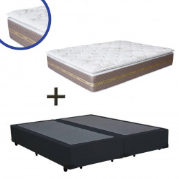 Base Box Queen Bipartido Sintético Preto 38x158x198 + Colchão Coimbra Molas Ensacadas Umaflex 33x158x198