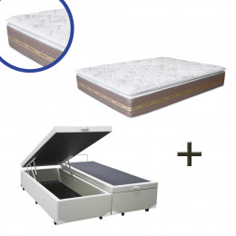 Base Box Baú Queen Bipartido Sintético Branco 37x158x198 + Colchão Coimbra Molas Ensacadas Umaflex 33x158x198