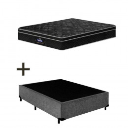 Base Box Casal Suede Cinza 37x138x188 + Colchão Pérola Negra Molas Ensacadas Gazin 32x138x188