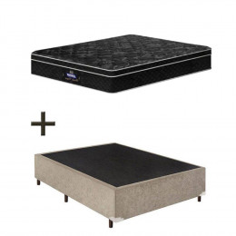 Base Box Casal Suede Bege 37x138x188 + Colchão Pérola Negra Molas Ensacadas Gazin 32x138x188
