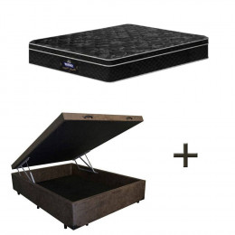 Base Box Baú Casal Suede Marrom 37x138x188 + Colchão Pérola Negra Molas Ensacadas Gazin 32x138x188
