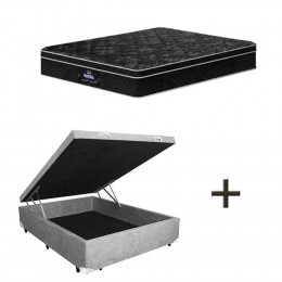 Base Box Baú Casal Suede Cinza 37x138x188 + Colchão Pérola Negra Molas Ensacadas Gazin 32x138x188