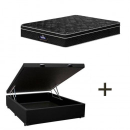 Base Box Baú Casal Sintético Preto 37x138x188 + Colchão Pérola Negra Molas Ensacadas Gazin 32x138x188
