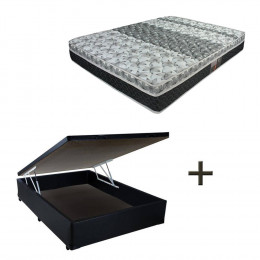 Colchão Casal Castor Tecnopedic One Face 138x188x25cm + Base Box Baú Casal Sintético Preto 32x138x188