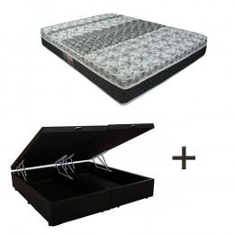 Colchão Casal Castor Tecnopedic One Face 138x188x25cm + Base Box Baú Casal Bipartido Suede Preto 32x138x188