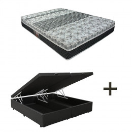 Colchão Casal Castor Tecnopedic One Face 138x188x25cm + Base Box Baú Casal Bipartido Sintético Preto 37x138x188