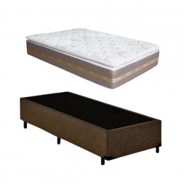 BaseBox Solteiro Suede Marrom+Colchão Coimbra Molas Ensacada