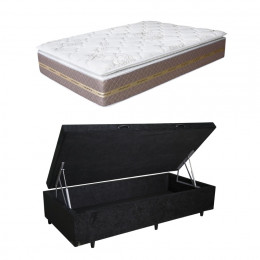 Box Baú Solteiro  Suede Preto+Colchão Coimbra Mola Ensacada