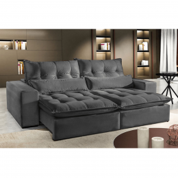 Sofá 3 Lugares Retrátil e Reclinável 2,10 mts Máximo Suede Cinza